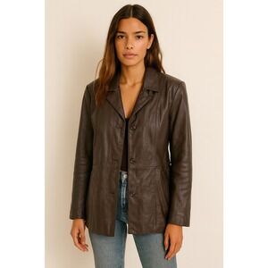 VTG 90s Y2K Jessica Holbrook Chocolate Brown Leather Jacket Coat Women's‎ L